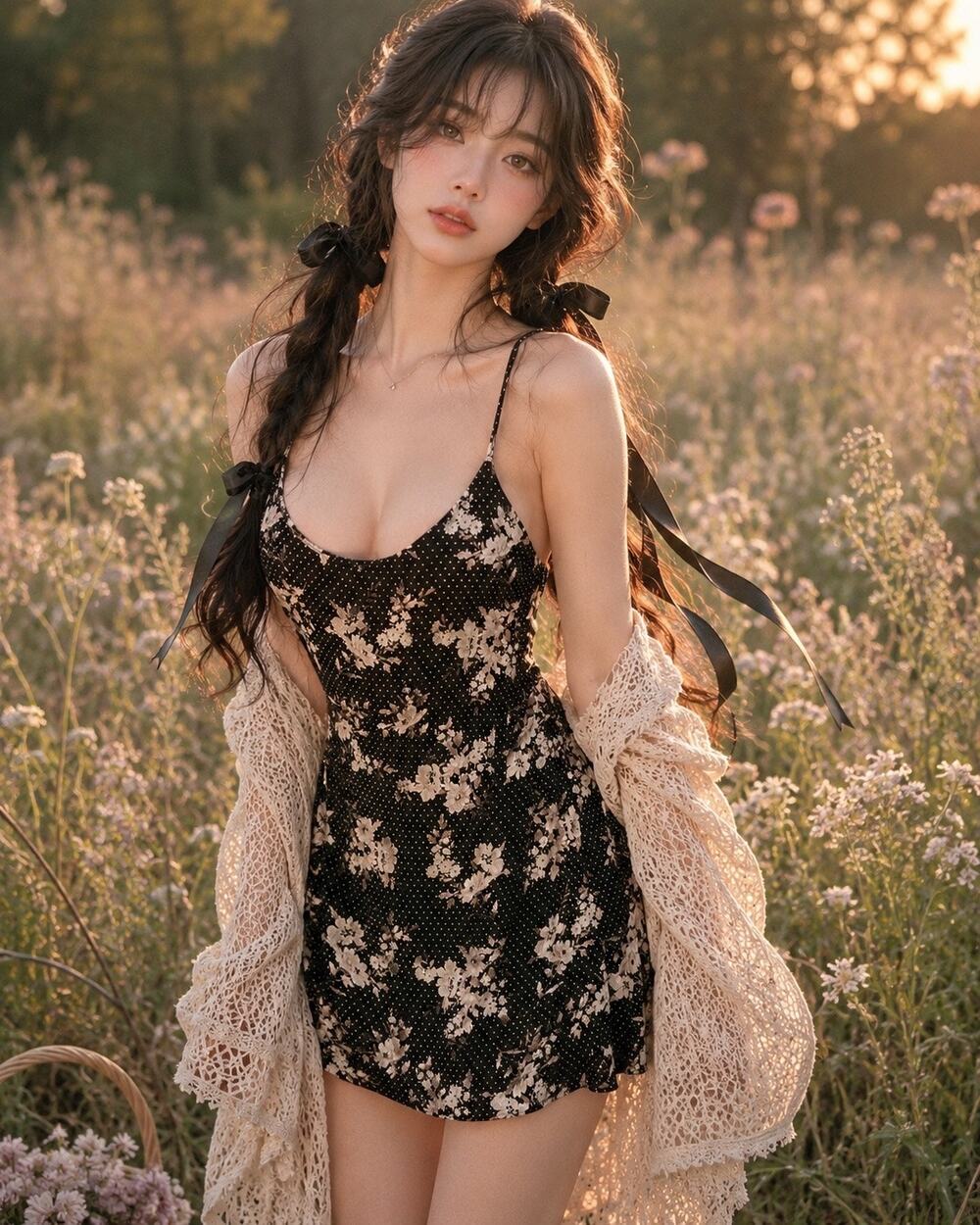 Starlit Meadow Whispers Flowy Floral Boho Mini slip Dress L